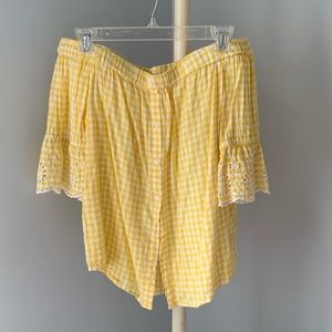 Loose Check-Pattern Flutter-Sleeve Top for Women